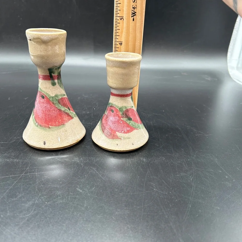 Vtg Art Pottery Stoneware Set Of 2‎ Candlestick Holders Janet Pashin